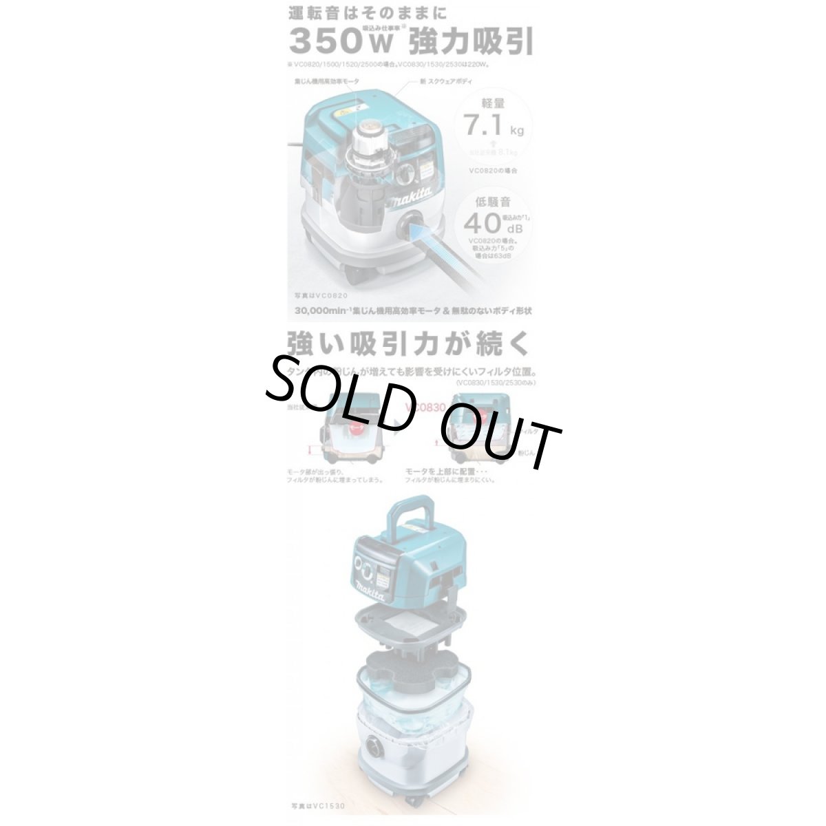 画像2: マキタ 集じん機 粉じん専用 VC0830 (2)