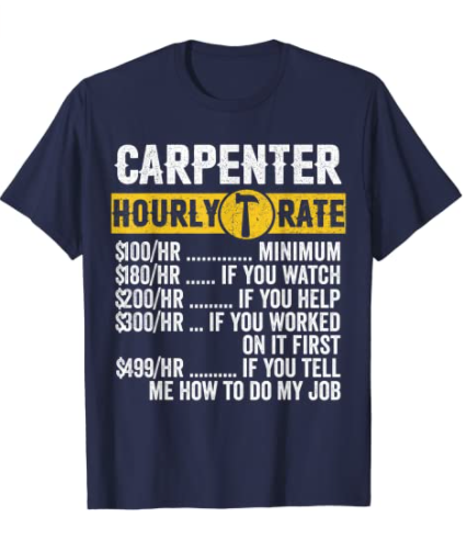 画像1: Funny Vintage Carpenter Apparel Woodworking Hourly Rate Mens T-Shirt　カーペンターTシャツ　ネイビー (1)